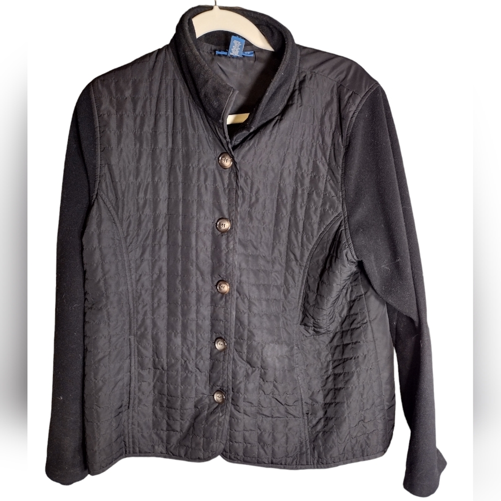 Karen Scott Sport quilted jacket button up size L color black